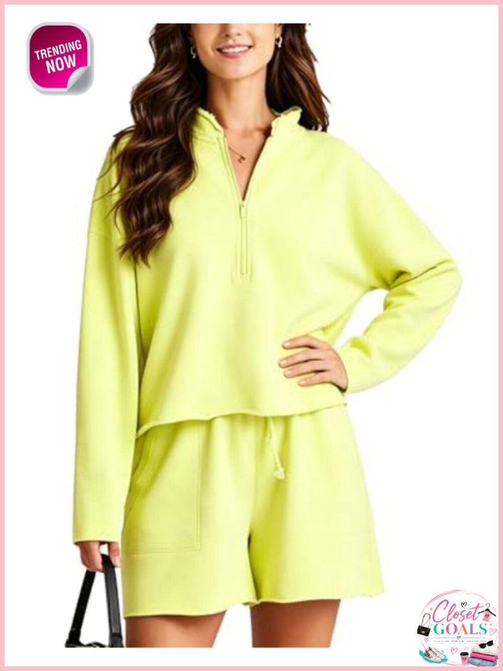 Two Piece Outfits for Women Long Sleeve Quarter Zip Top & Wide Leg Shorts Set